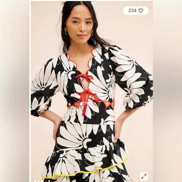 FARM Rio Black and White Floral Dress with Red Accents - Picture 2 of 14